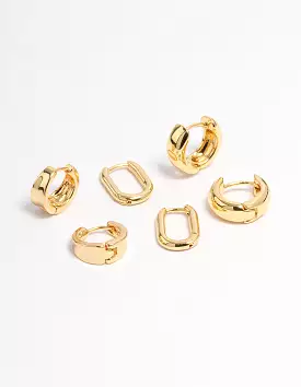 Gold Plated Basic Huggie Earrings 6-Pack