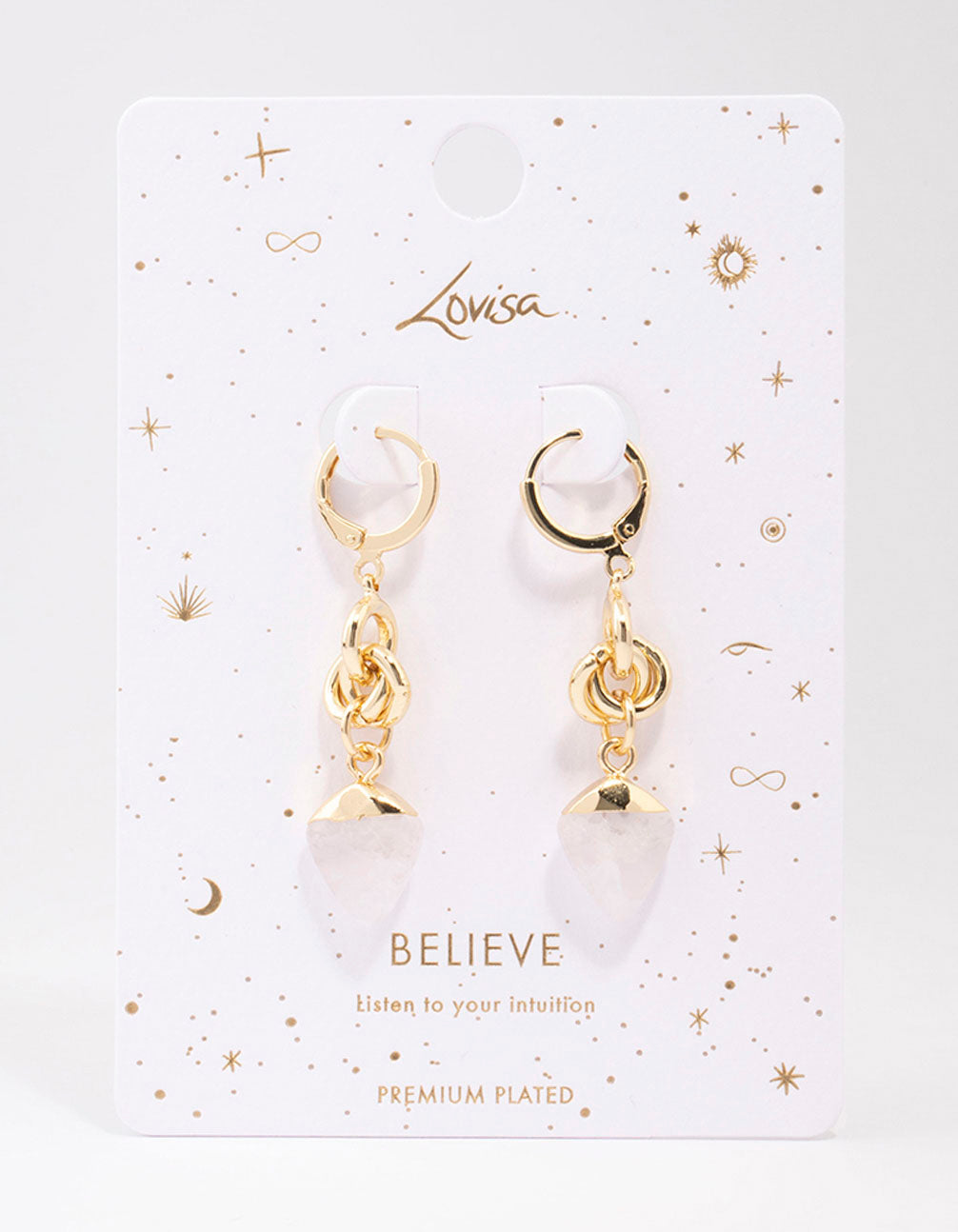 Gold Plated Linked Semi-Precious Drop Earrings