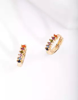 Gold Rainbow Diamante Huggie Earrings