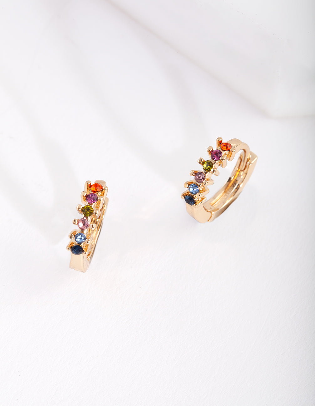 Gold Rainbow Diamante Huggie Earrings