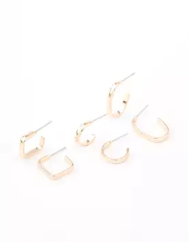 Gold Square & Oval Huggie Earring 3-Pack