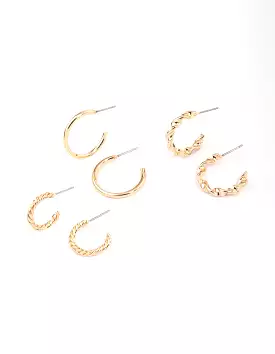 Gold Twisted & Polished Hoop Earring 3-Pack