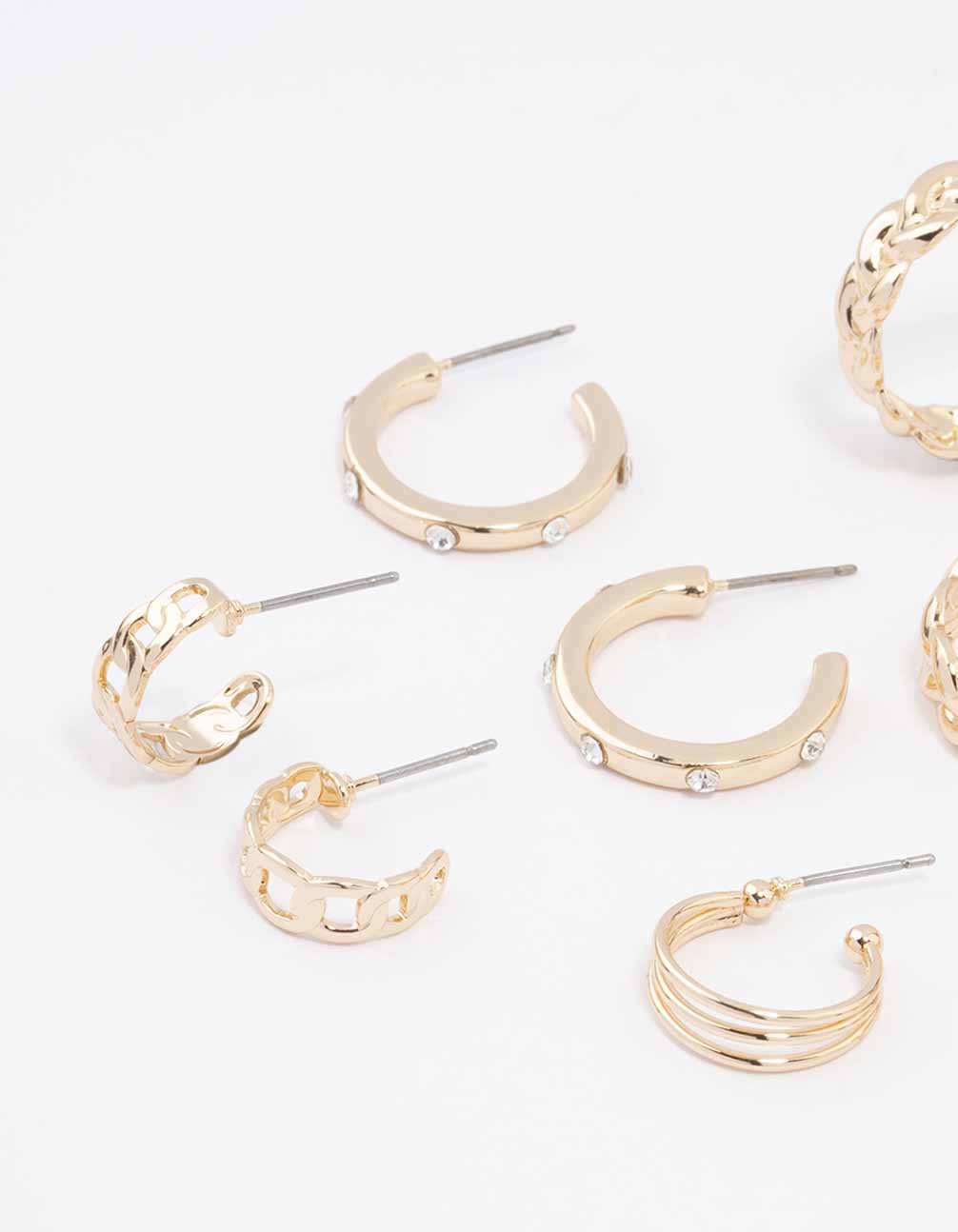 Gold Twisted Chain Hoop Earring 6-Pack