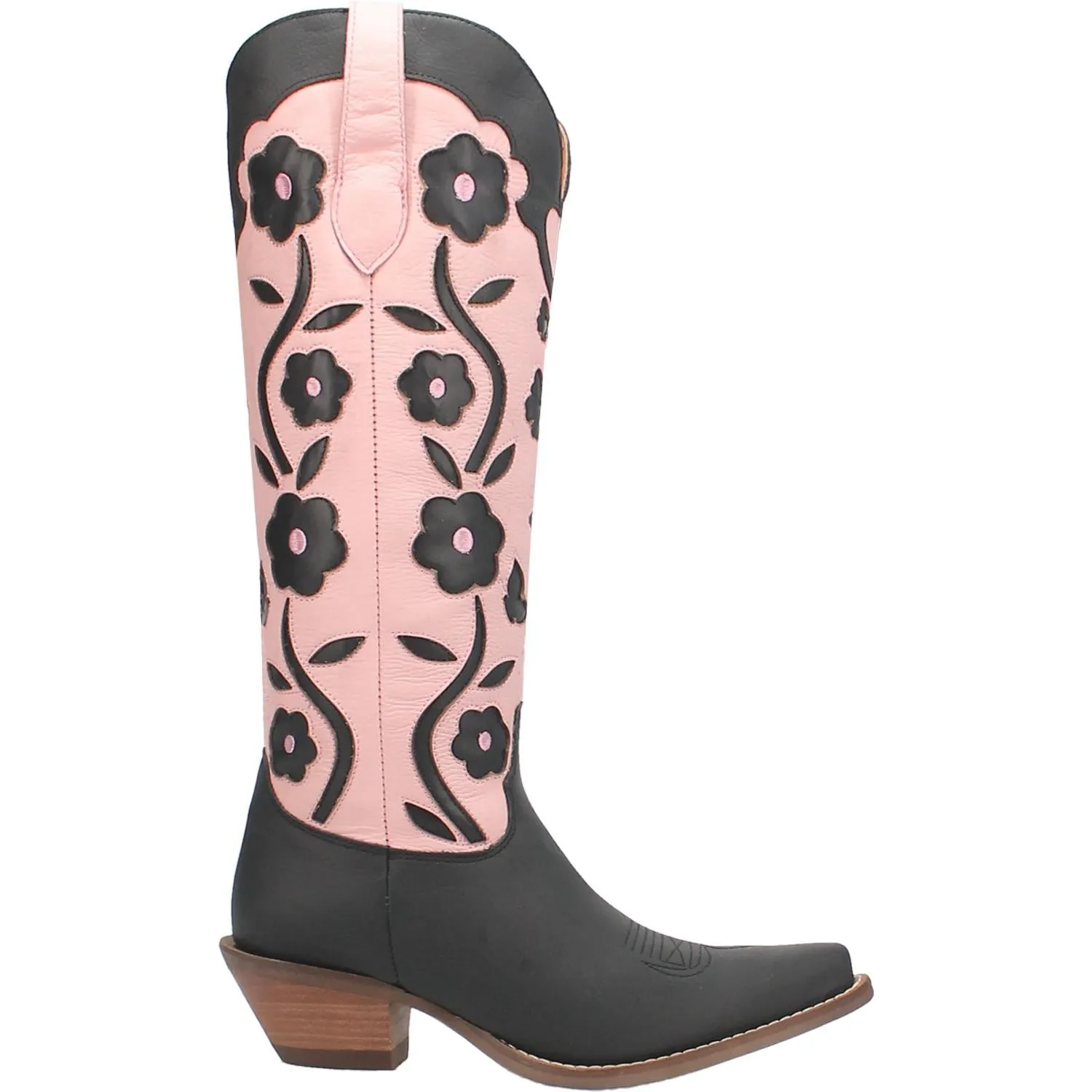 Goodness Gracious Baby Pink/Black Retro Floral & Butterfly Leather Knee High Boots (DS)