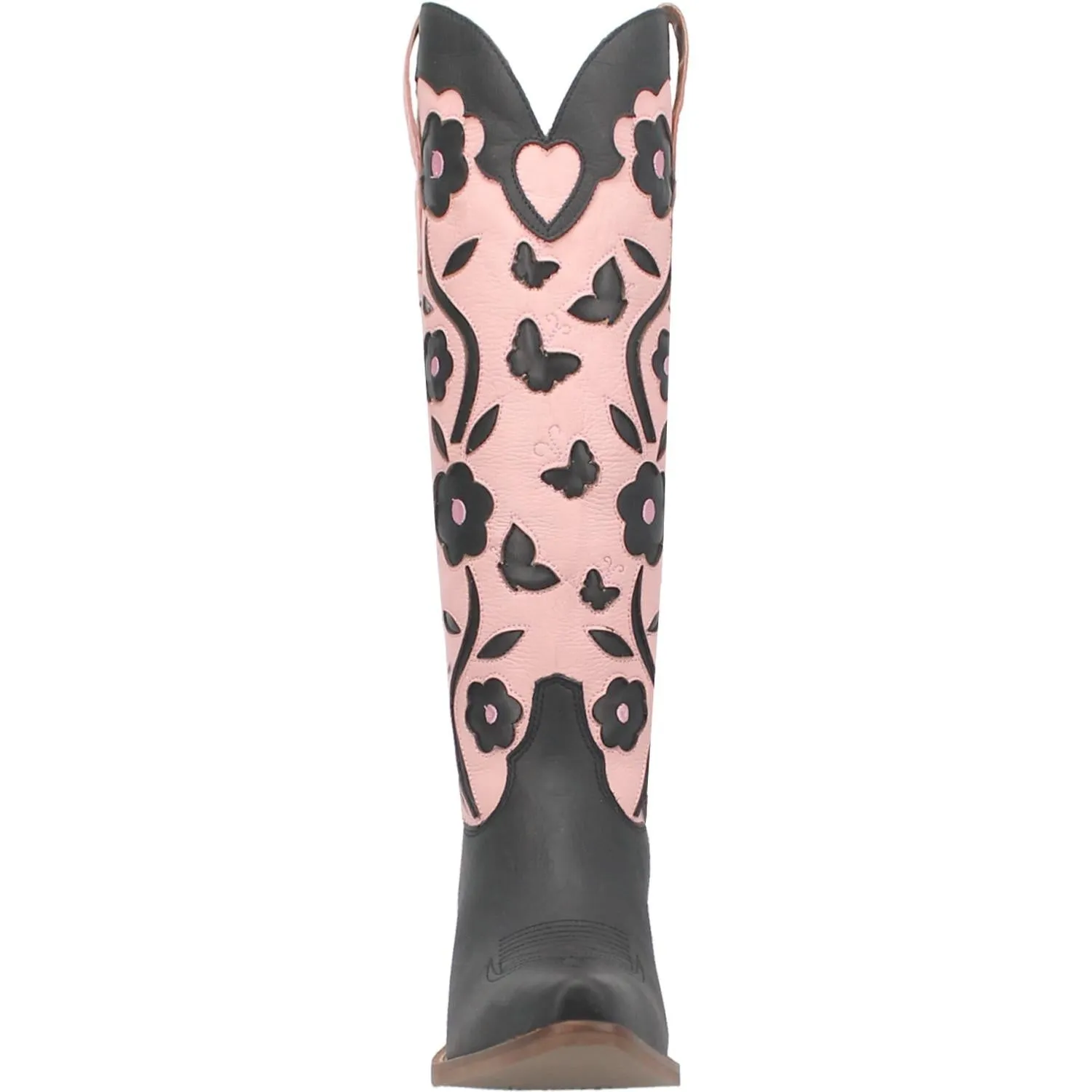 Goodness Gracious Baby Pink/Black Retro Floral & Butterfly Leather Knee High Boots (DS)