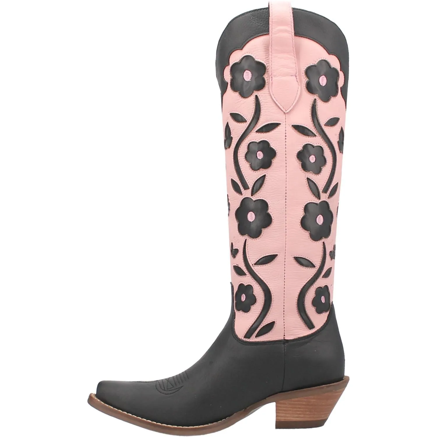 Goodness Gracious Baby Pink/Black Retro Floral & Butterfly Leather Knee High Boots (DS)