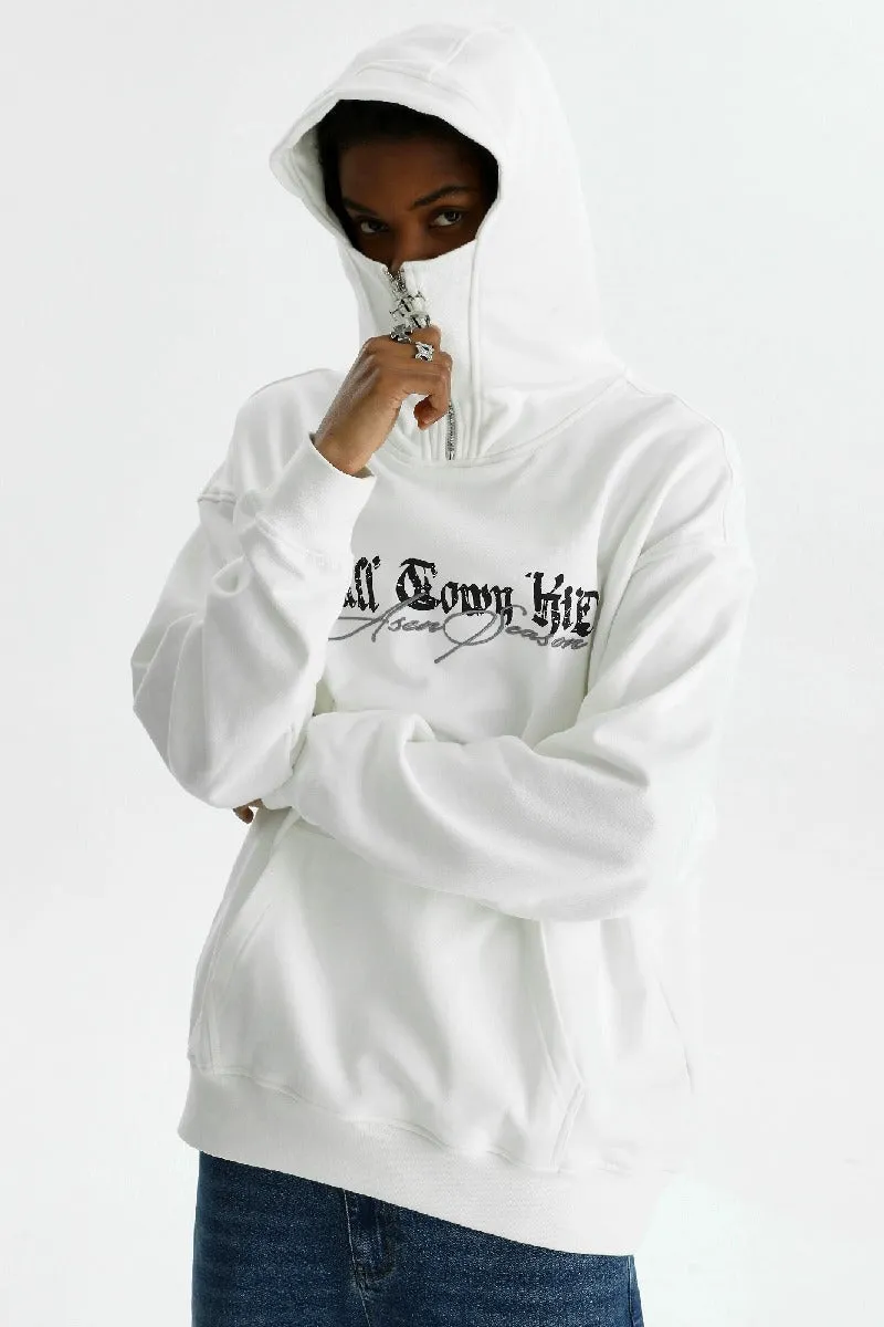 Hip Hop Zip Embroidered Hoodie