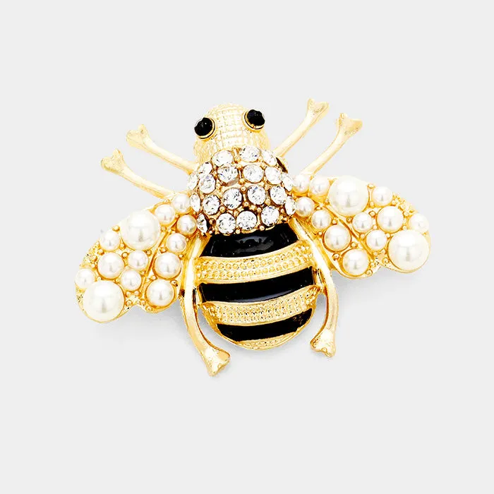 iLLASPARKZ Stone Honey Bee Pearl Cluster Pin Brooch