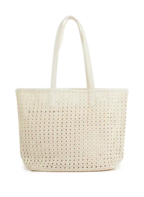 In Printemps Paris  Woven straw tote bag - White