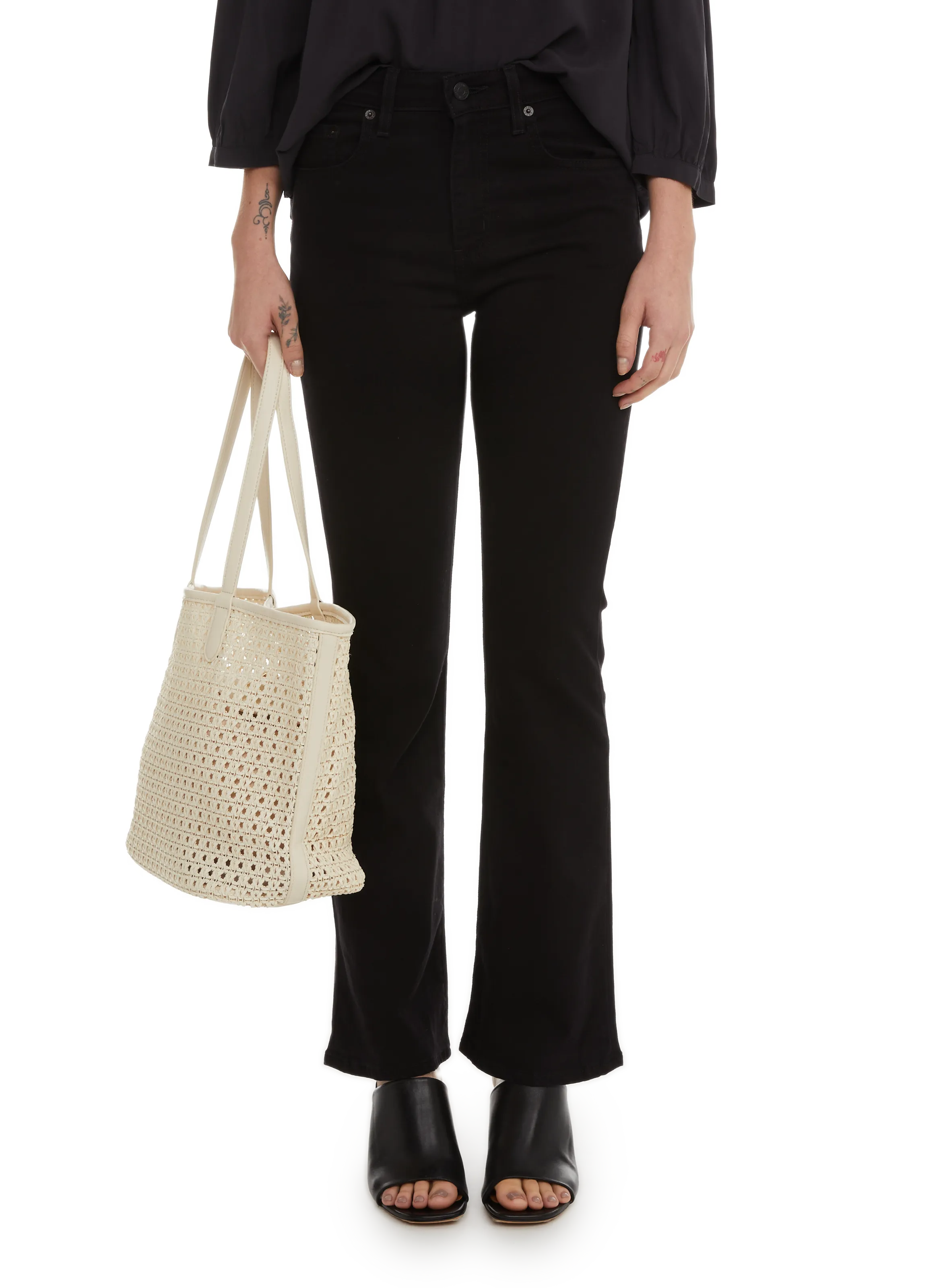 In Printemps Paris  Woven straw tote bag - White