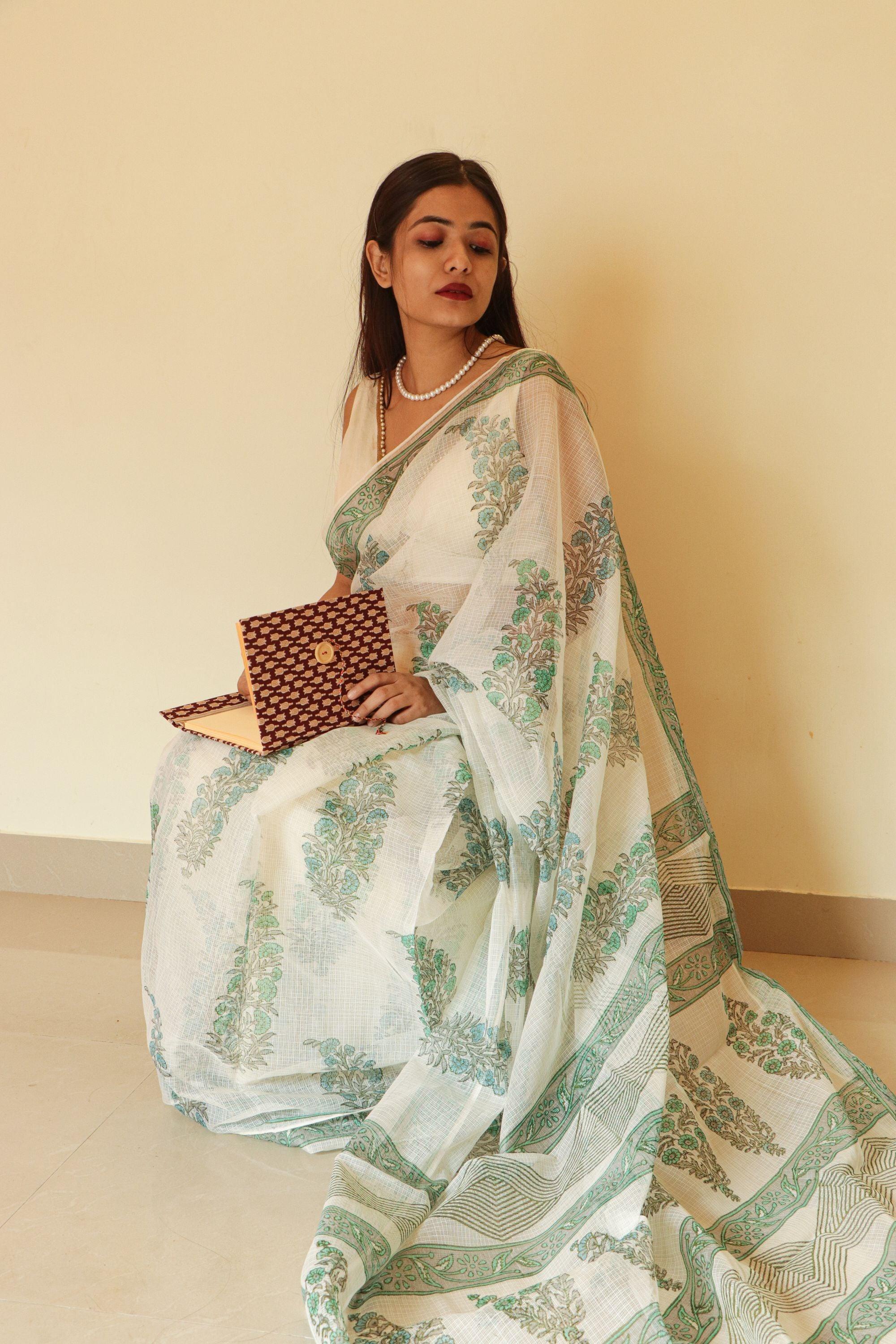 Kaisori Gulmohar Bagh Kota blockprinted saree