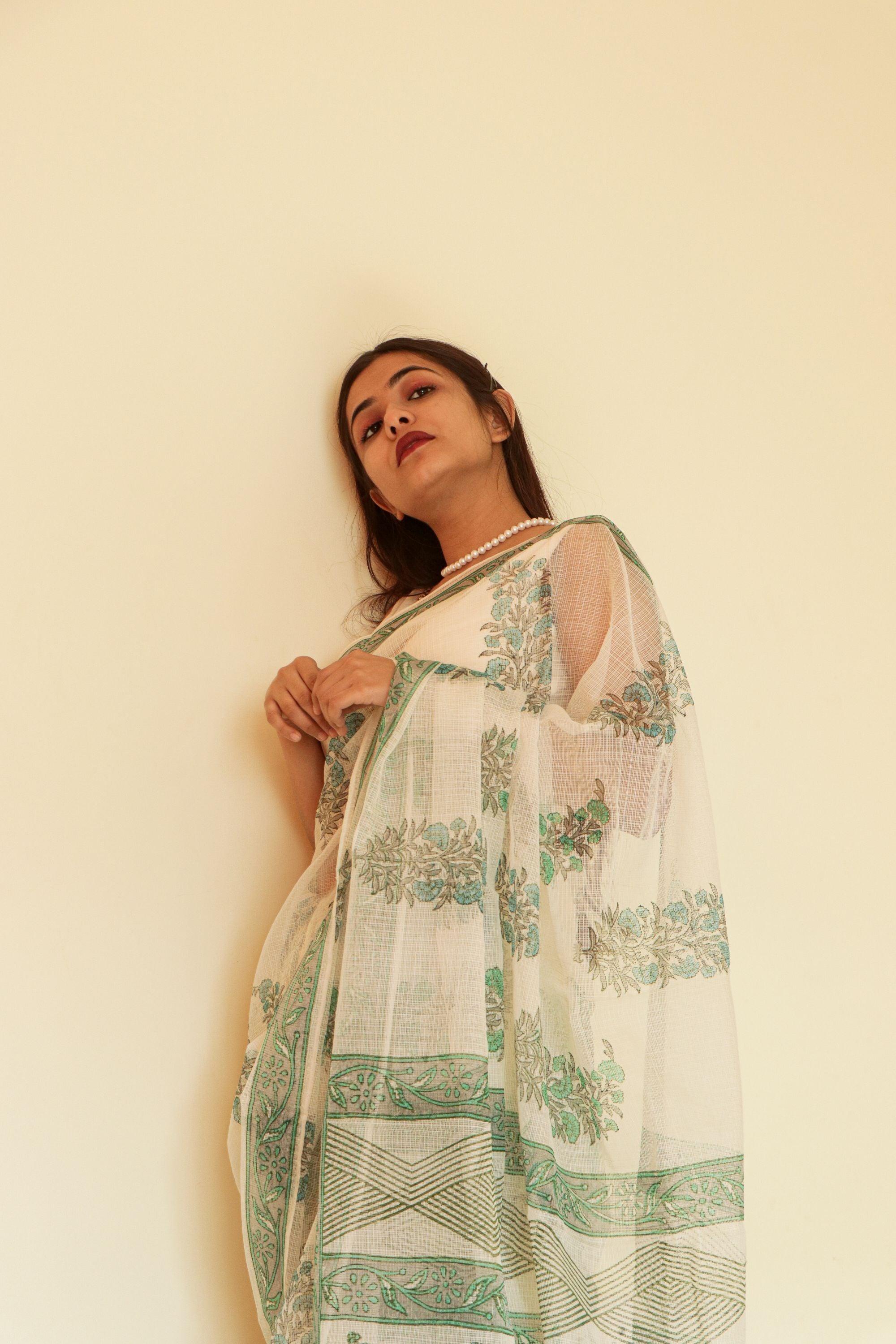 Kaisori Gulmohar Bagh Kota blockprinted saree