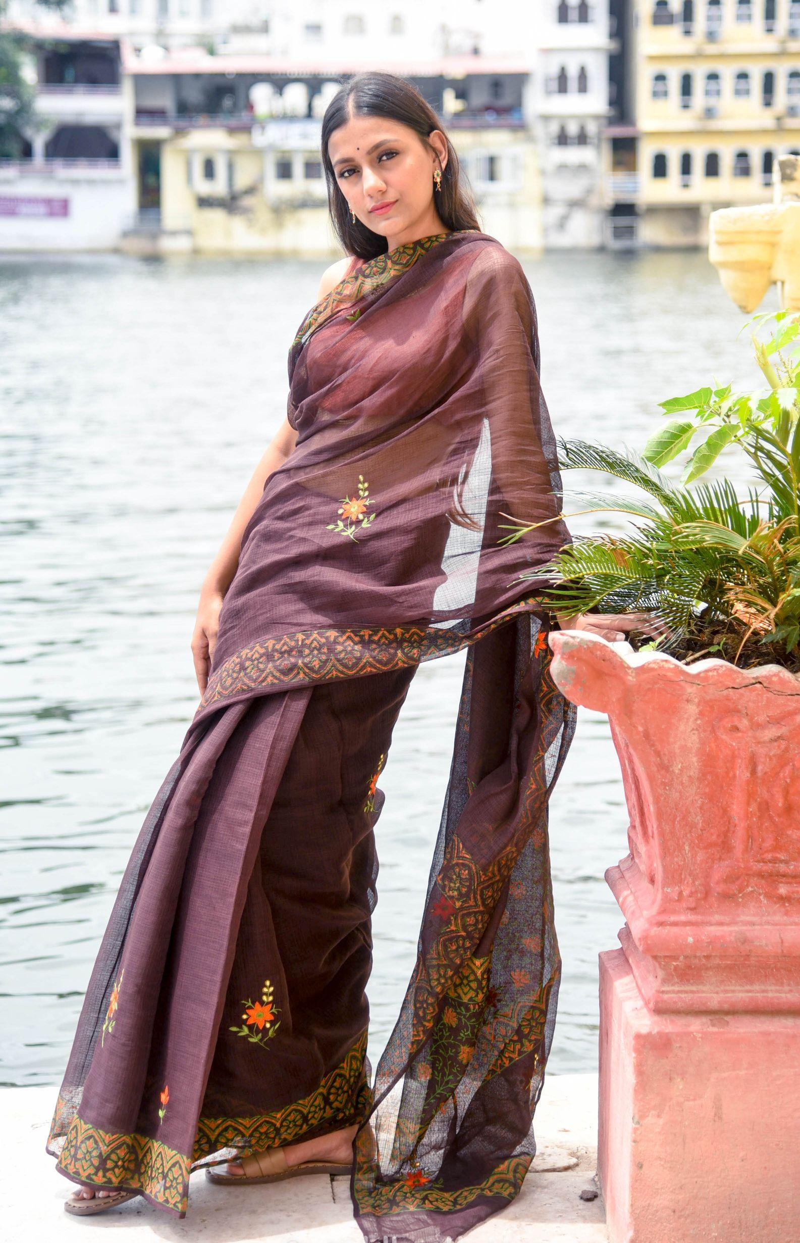 Kaisori Kota saree - Bagh Avantika embroidered and handblockprinted Kota saree