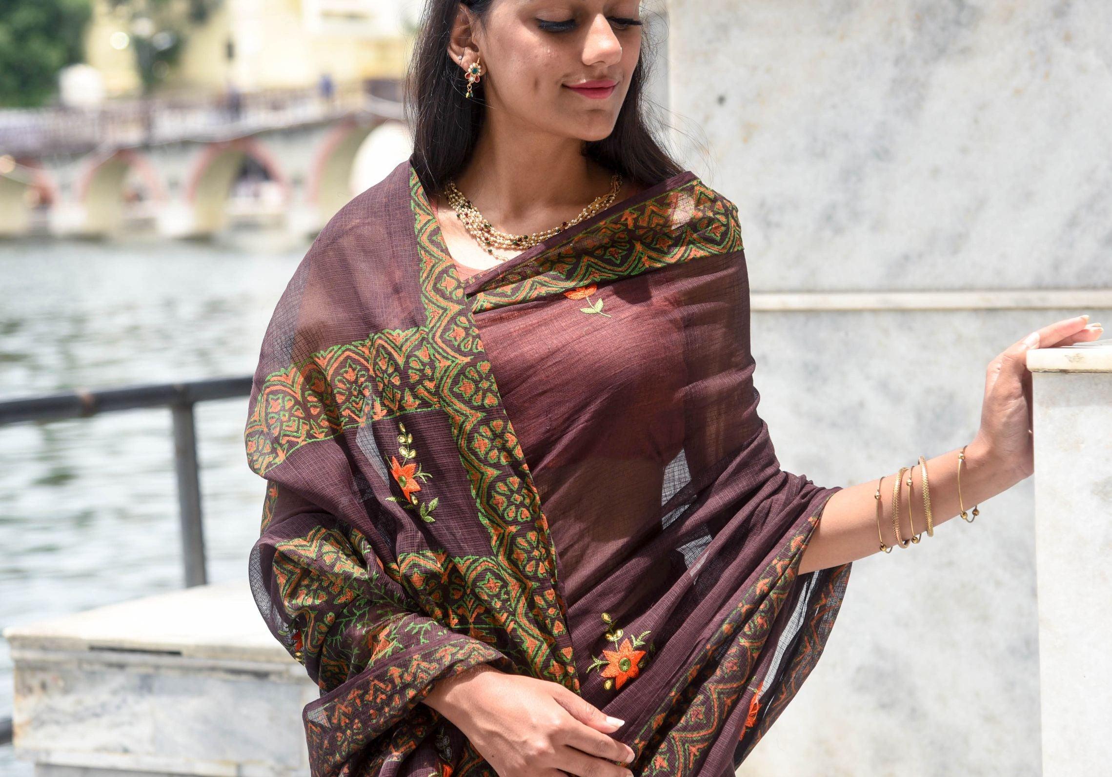 Kaisori Kota saree - Bagh Avantika embroidered and handblockprinted Kota saree