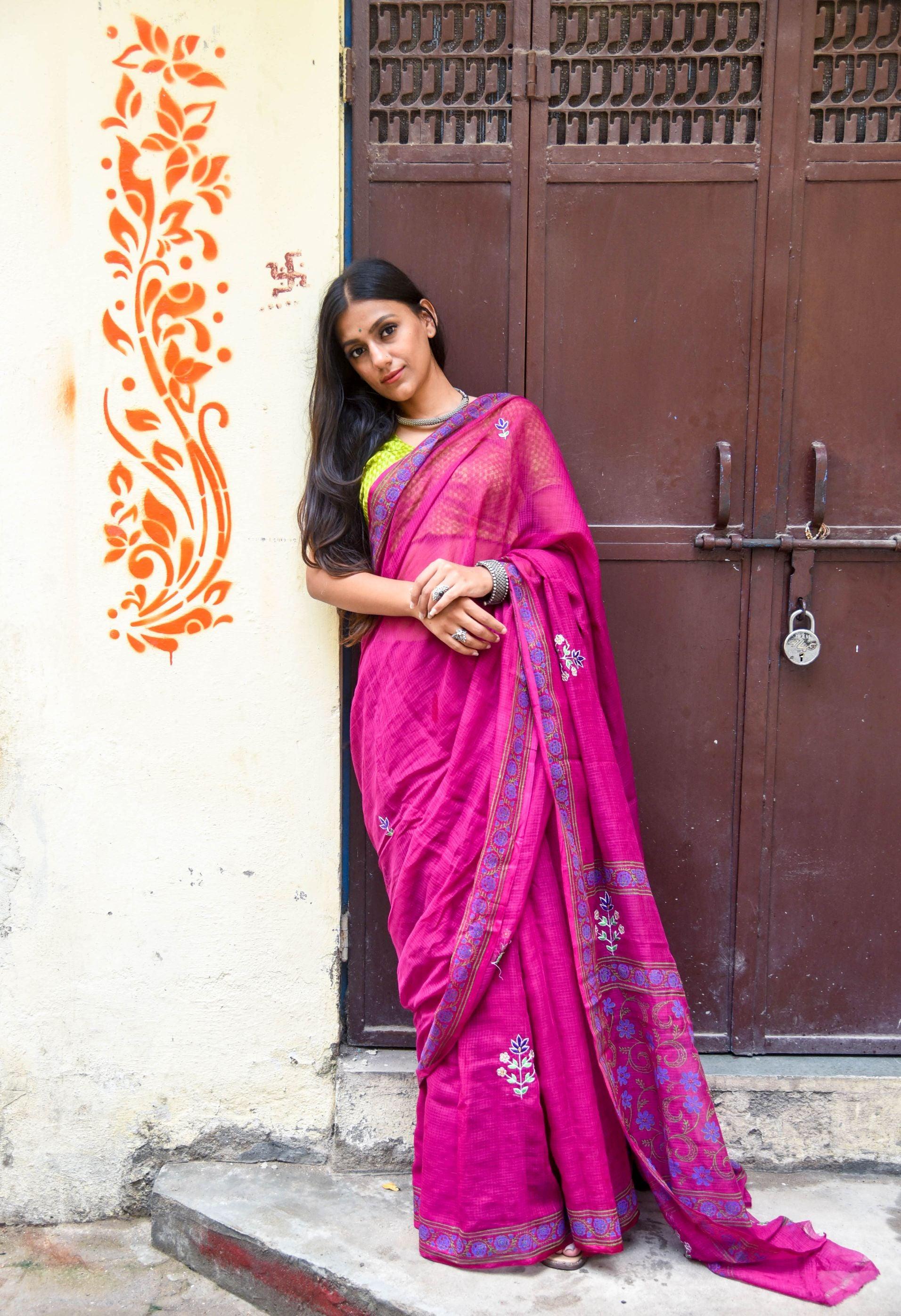 Kaisori Kota saree - Nishika embroidered and handblockprinted Kota saree