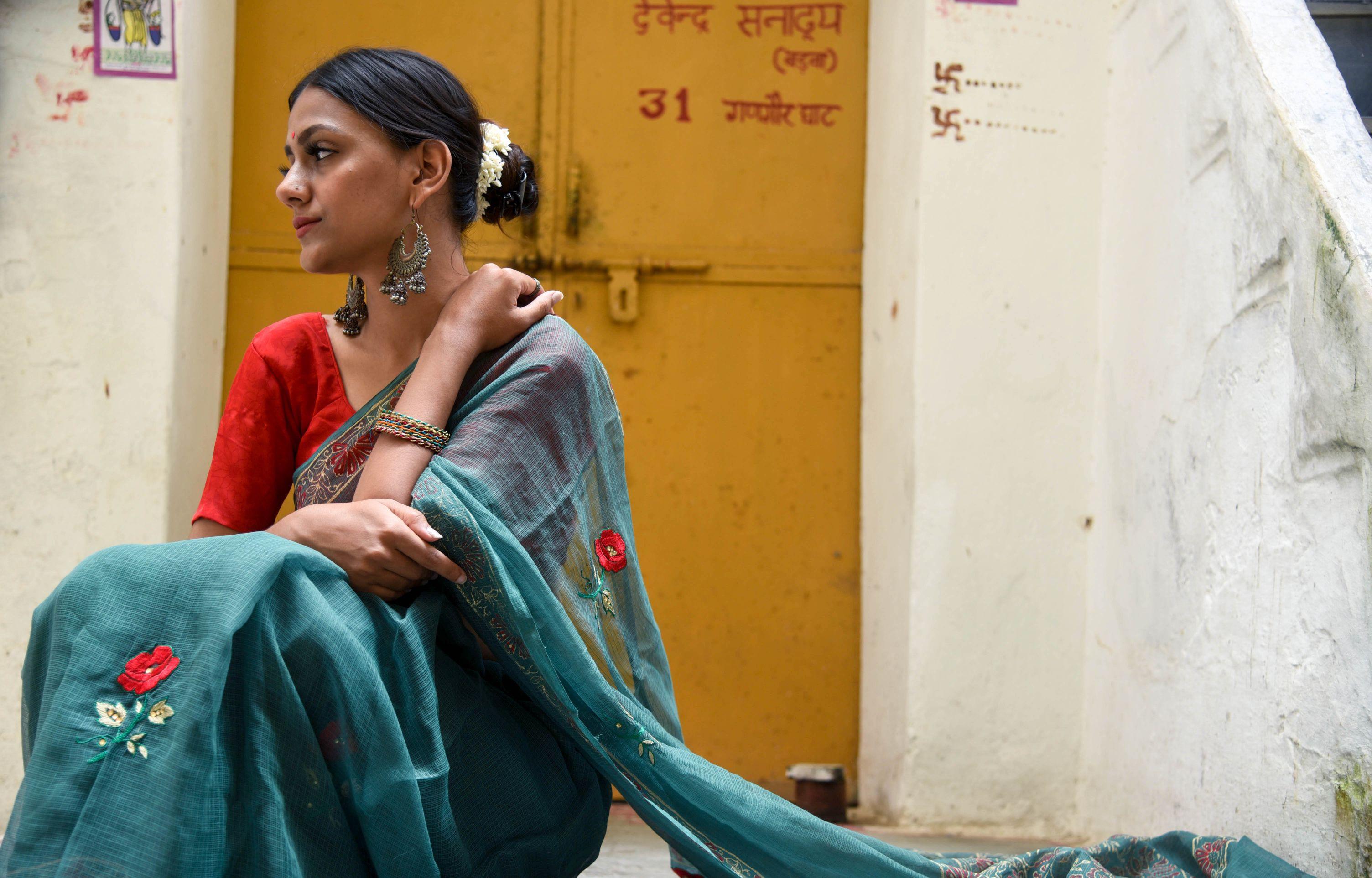 Kaisori Kota saree - Togor embroidered and handblockprinted Kota saree