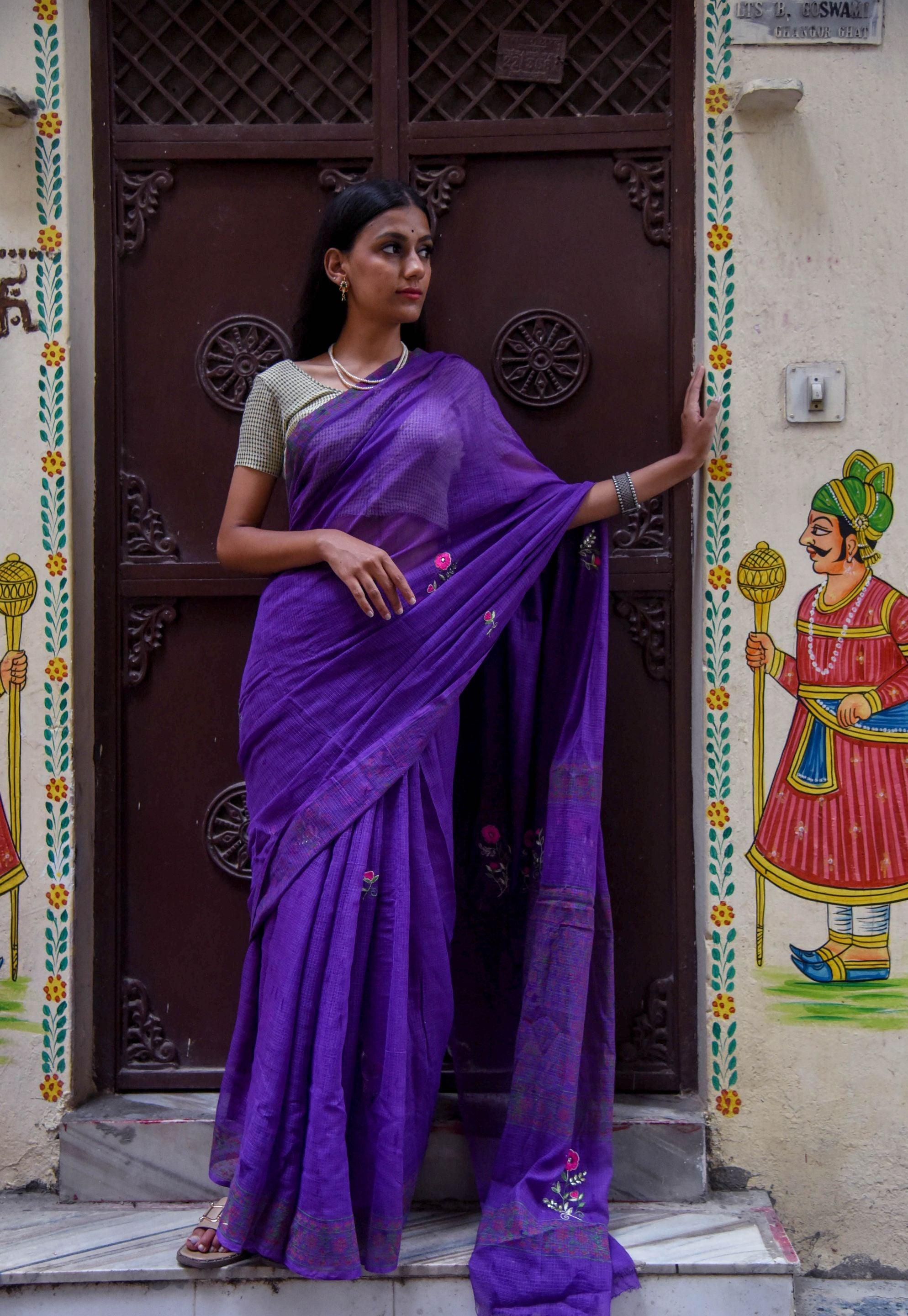 Kaisori Kota saree -Ragini embroidered and handblockprinted Kota saree