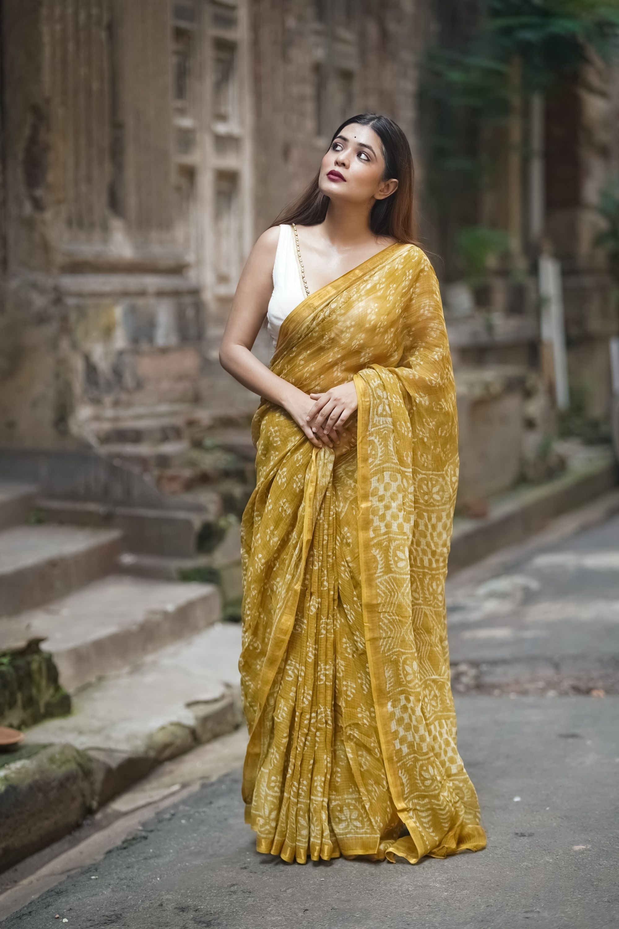 KaisorI Malhar Champa Kota blockprinted cotton silk saree