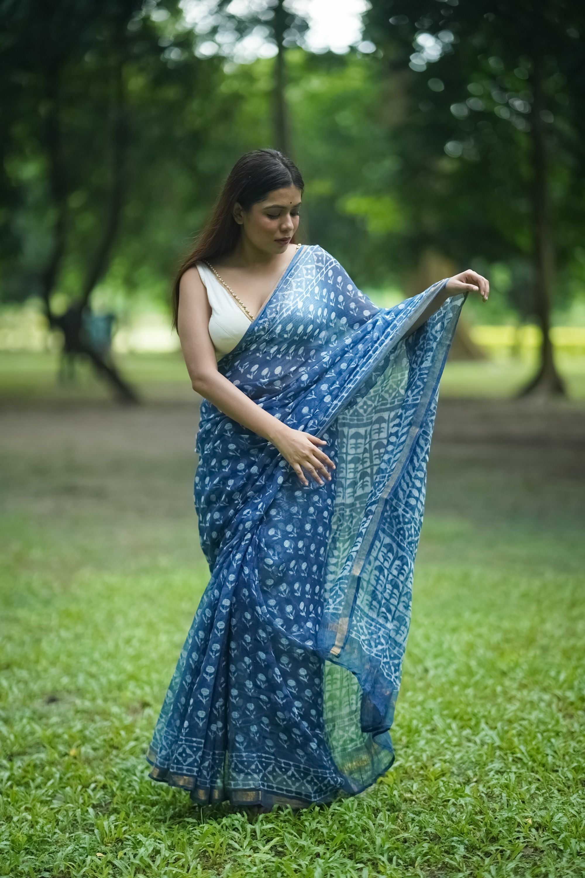 KaisorI Malhar Rajani Kota blockprinted cotton silk saree