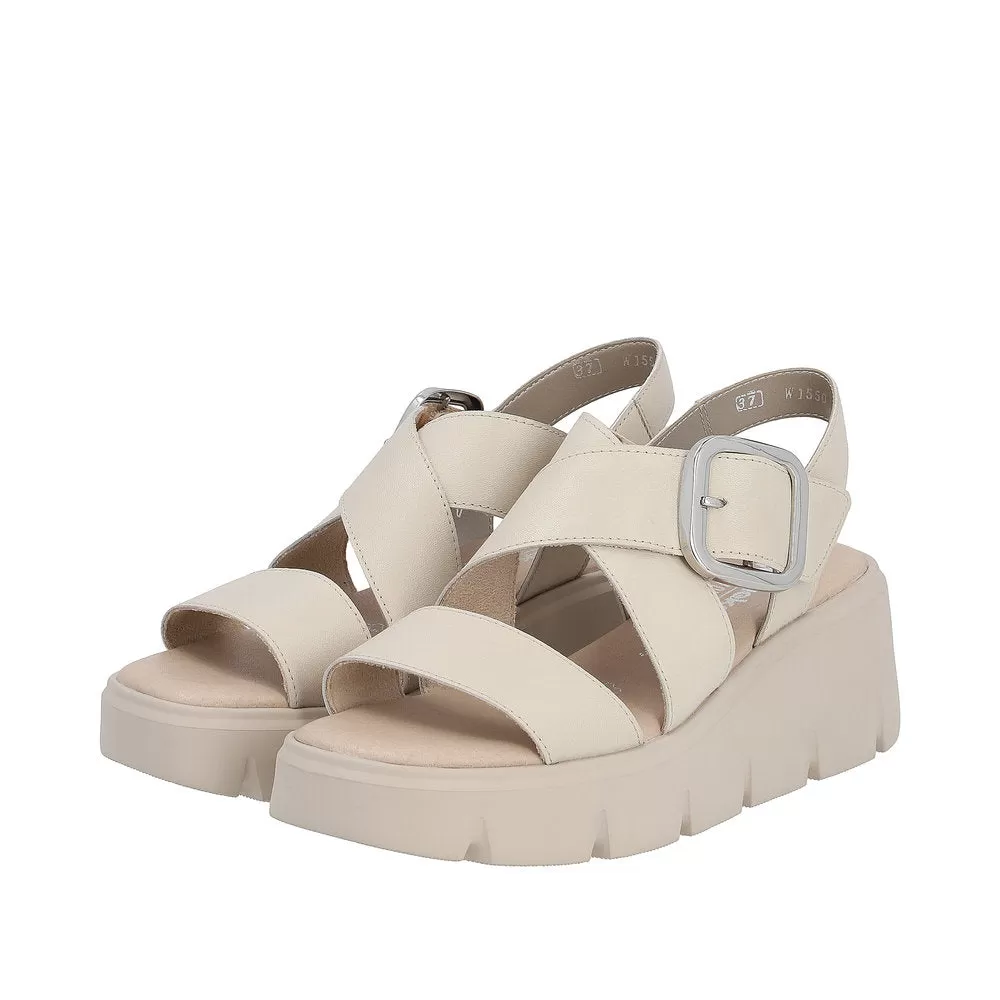 Ladies Evolution By Rieker Sandals Beige Chunky Platform W1550-60