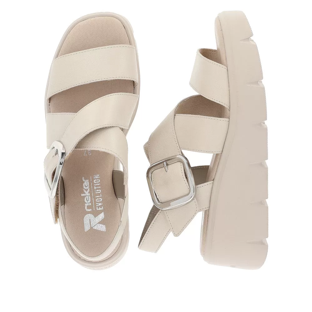 Ladies Evolution By Rieker Sandals Beige Chunky Platform W1550-60