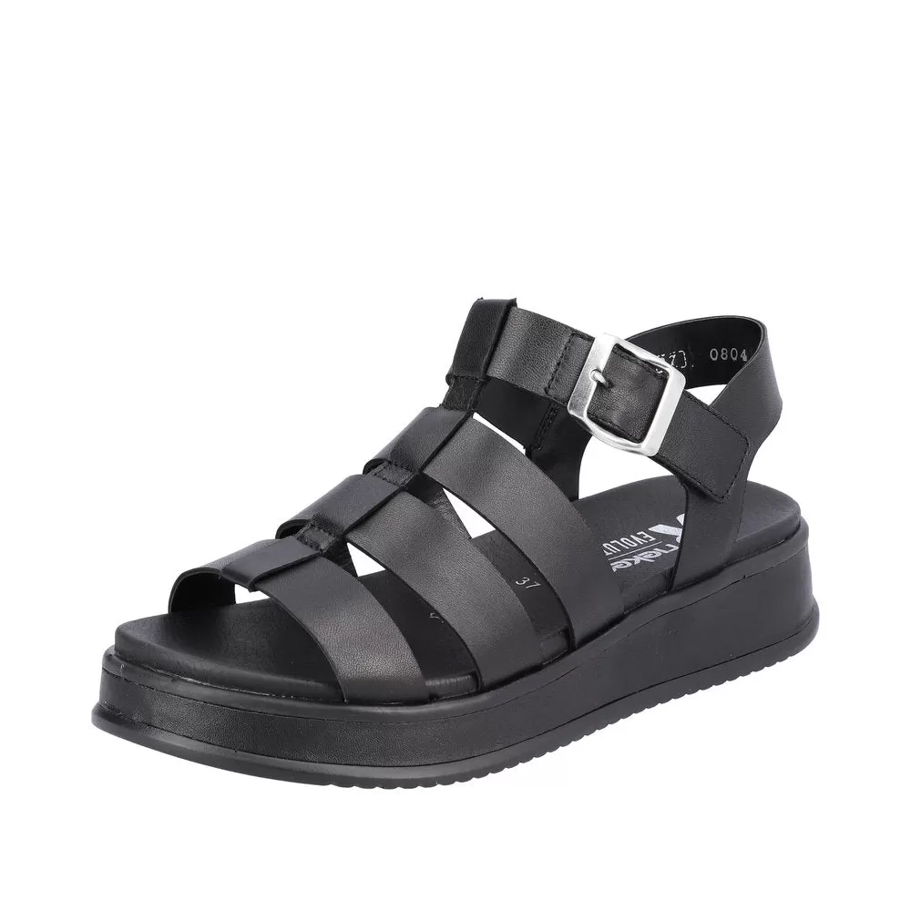 Ladies Evolution By Rieker Sandals Black Chunky Platform W0804-00