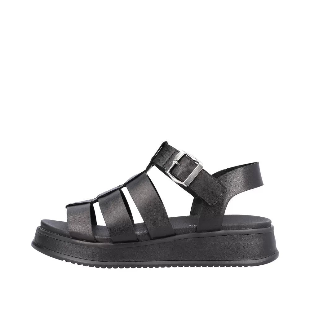 Ladies Evolution By Rieker Sandals Black Chunky Platform W0804-00