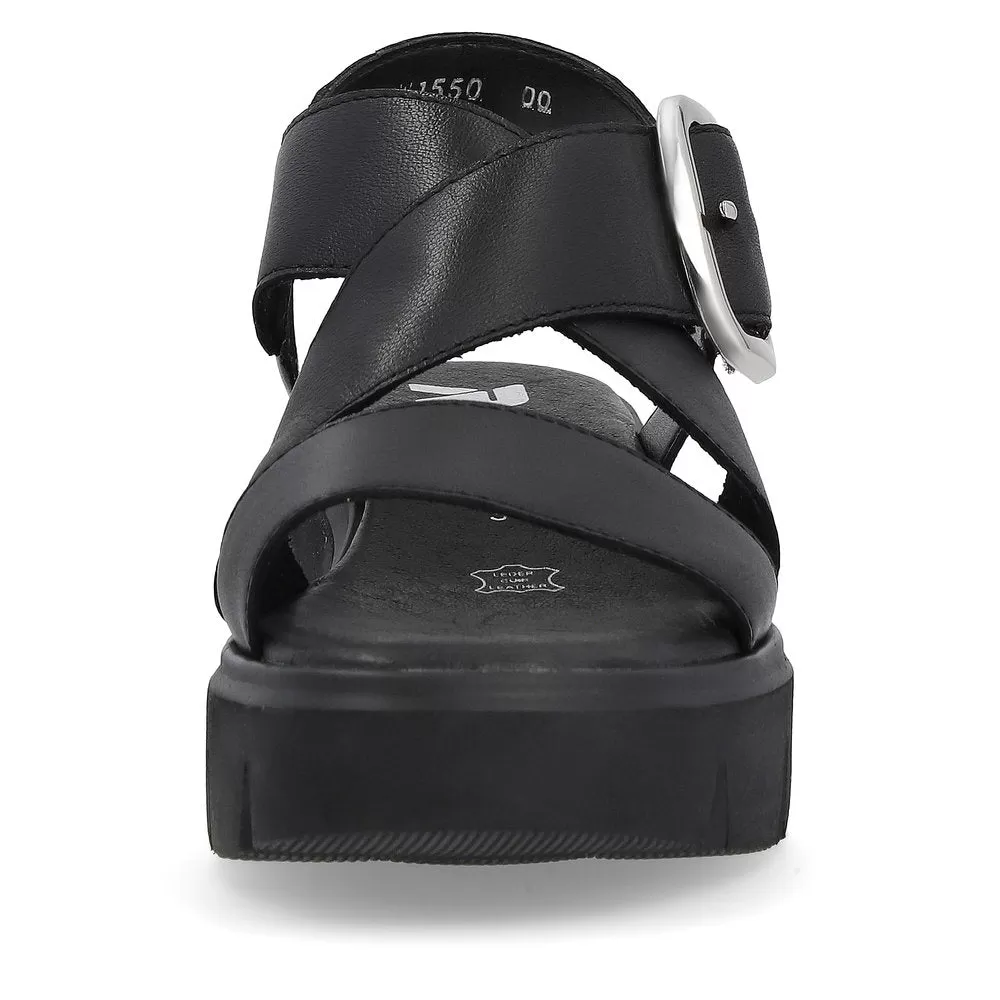 Ladies Evolution By Rieker Sandals Black Chunky Platform W1550-00