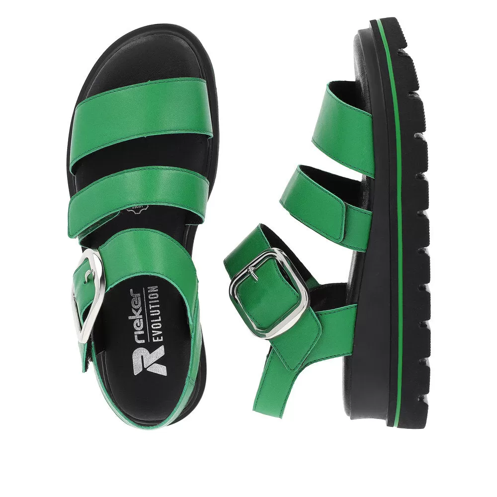 Ladies Evolution By Rieker Sandals Green Chunky Platform W1650-52