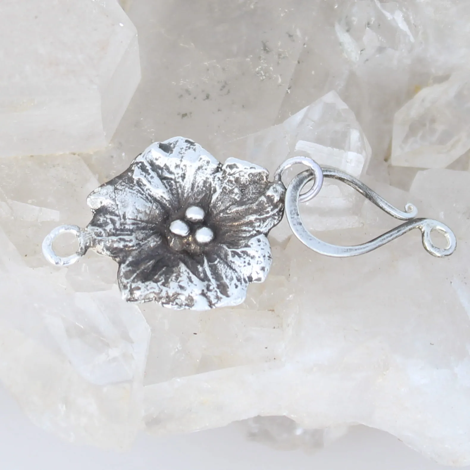 Large Sterling Flower Clasp Design J Hook Style 17mm