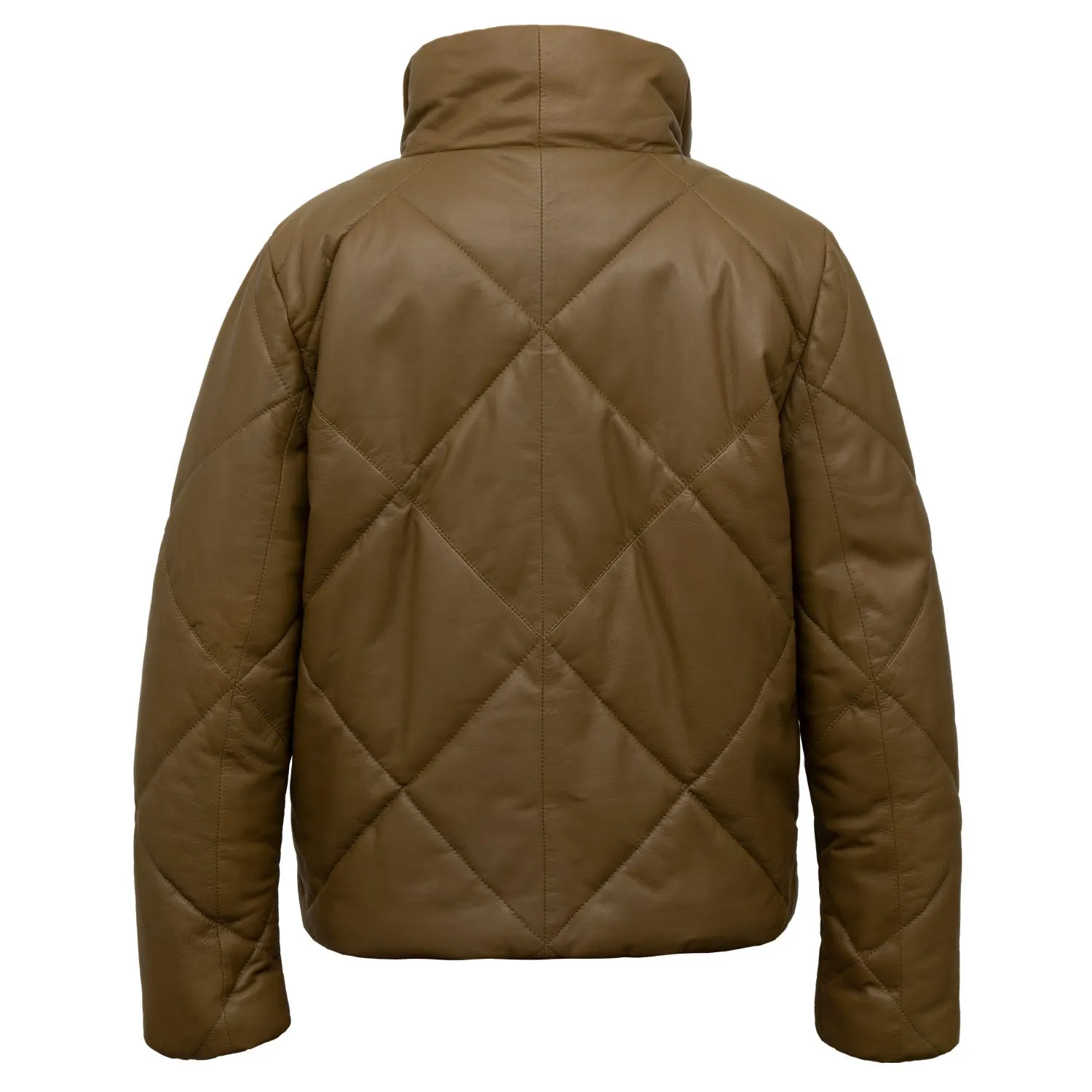 Layla: Women's Khaki Quilted Leather Coat