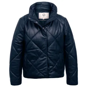 Layla: Women's Navy Quilted Leather Coat