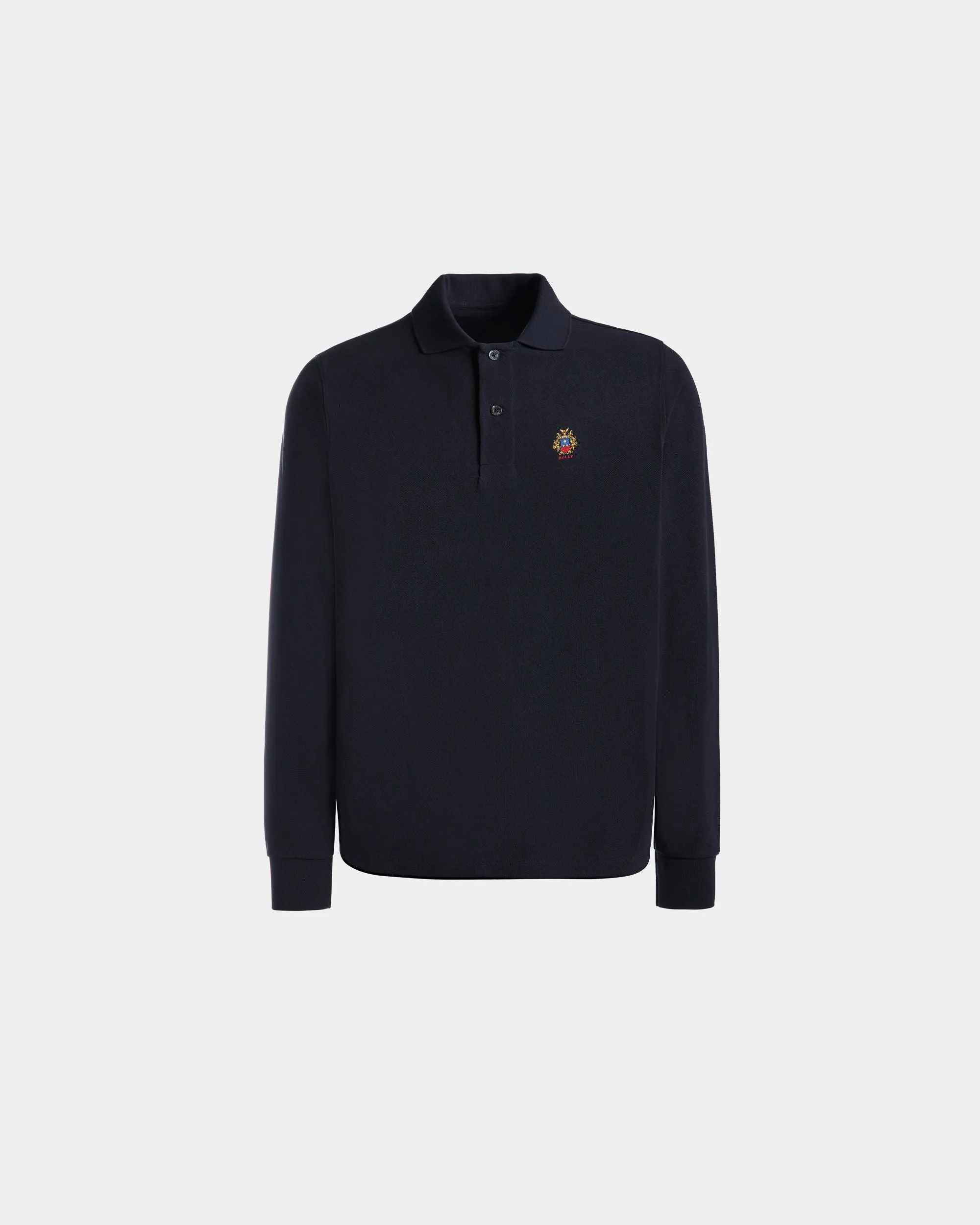 Long Sleeve Polo Shirt in Navy Blue Cotton 