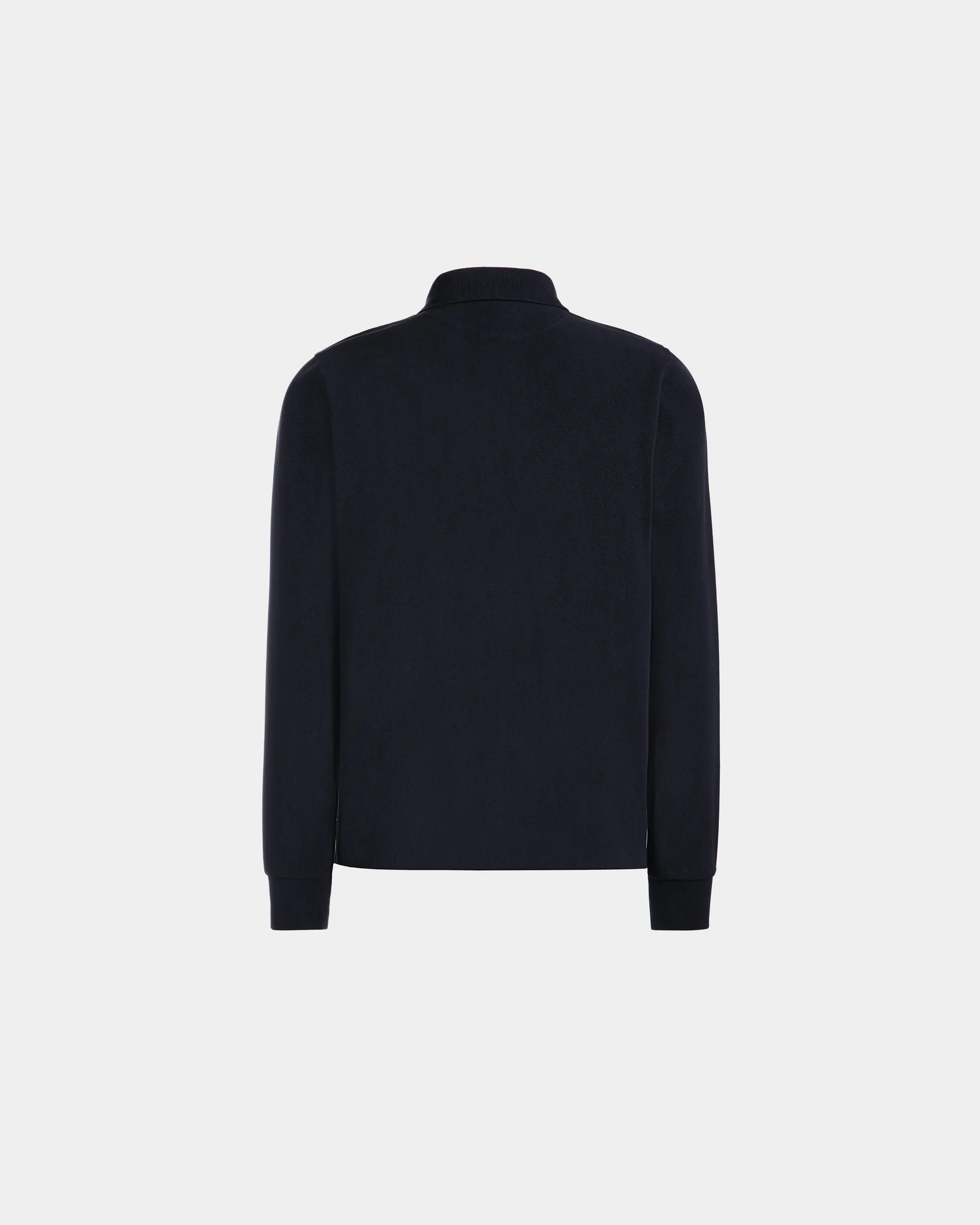 Long Sleeve Polo Shirt in Navy Blue Cotton 