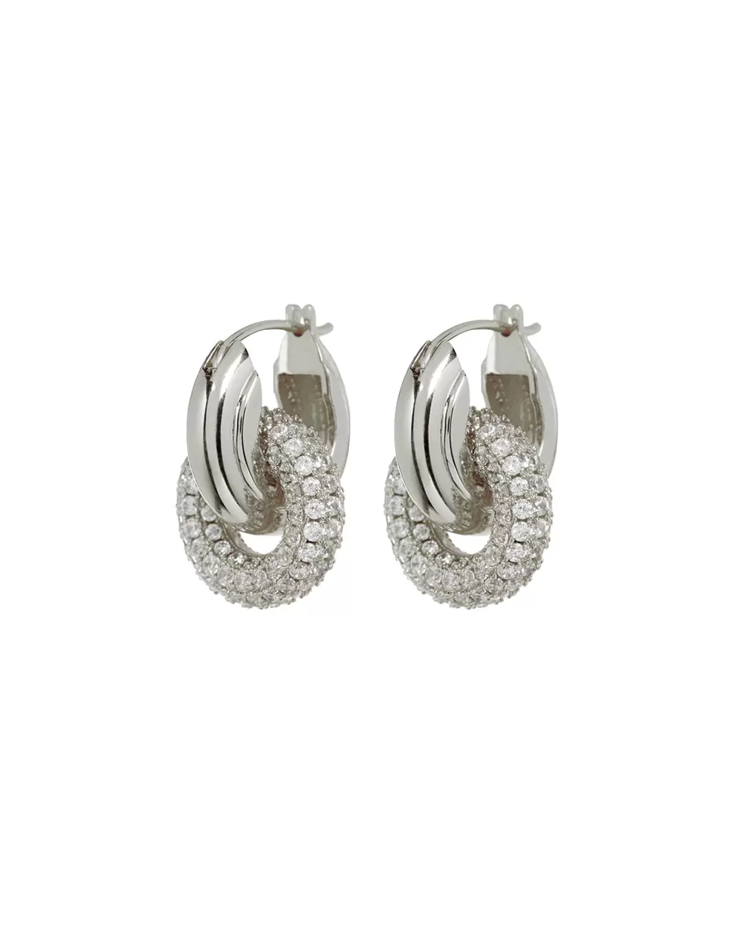 LUV AJ PAVE INTERLOCK HOOPS- SILVER