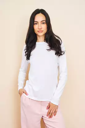 Lyocell Cotton Long Sleeve Semi Relaxed Crewneck in Blanc