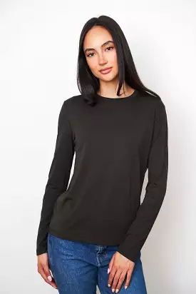 Lyocell Cotton Long Sleeve Semi Relaxed Crewneck in Coffee