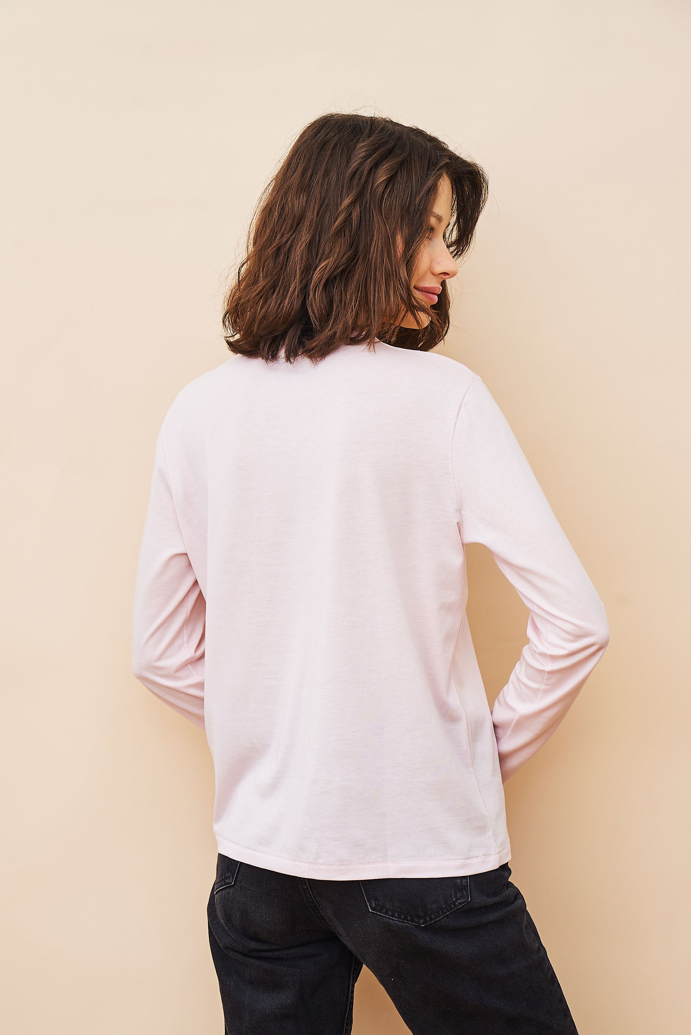 Lyocell Cotton Long Sleeve Semi Relaxed Crewneck in Petale