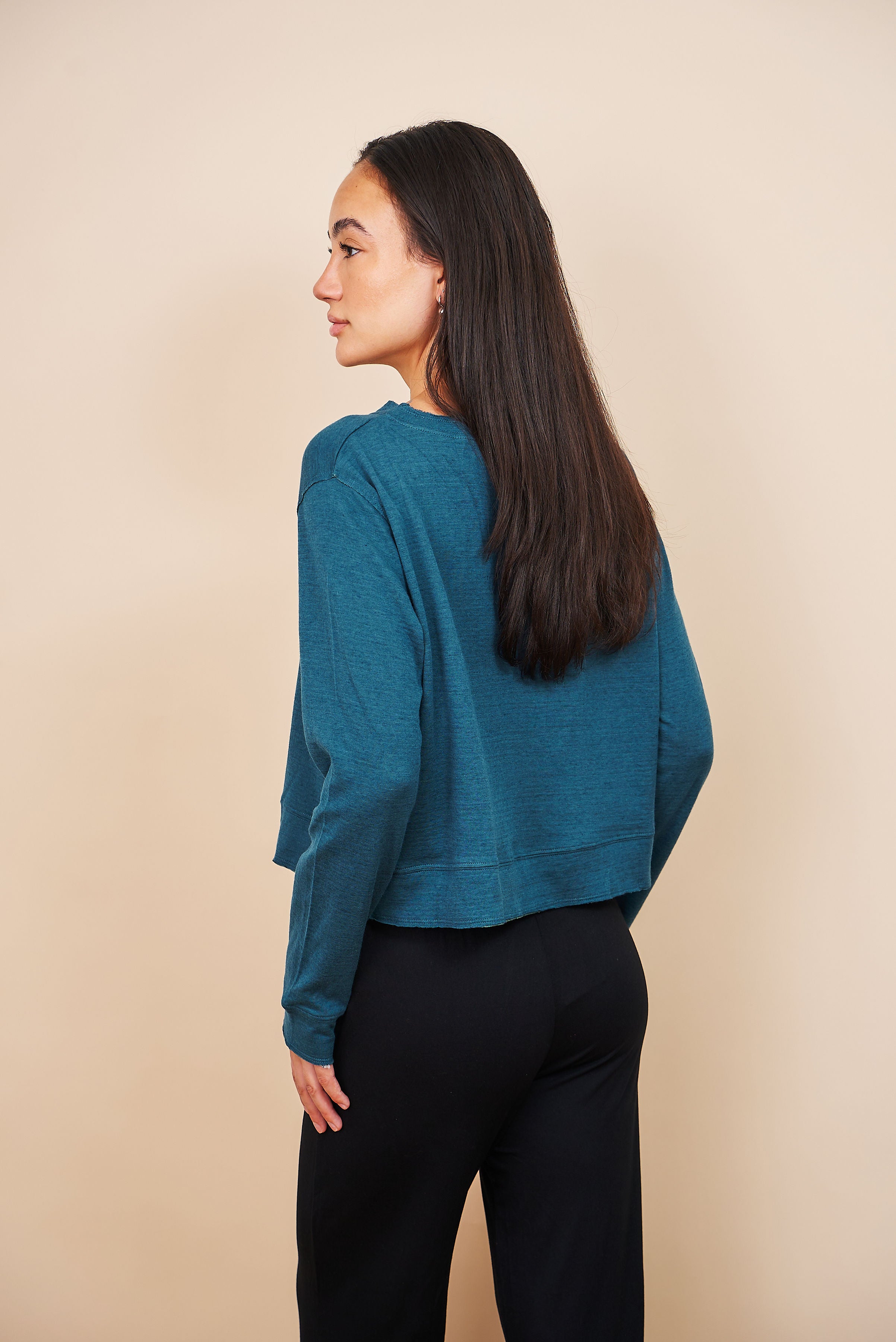 Majestic Cotton/Cashmere Double Face Crewneck in Haute Mer