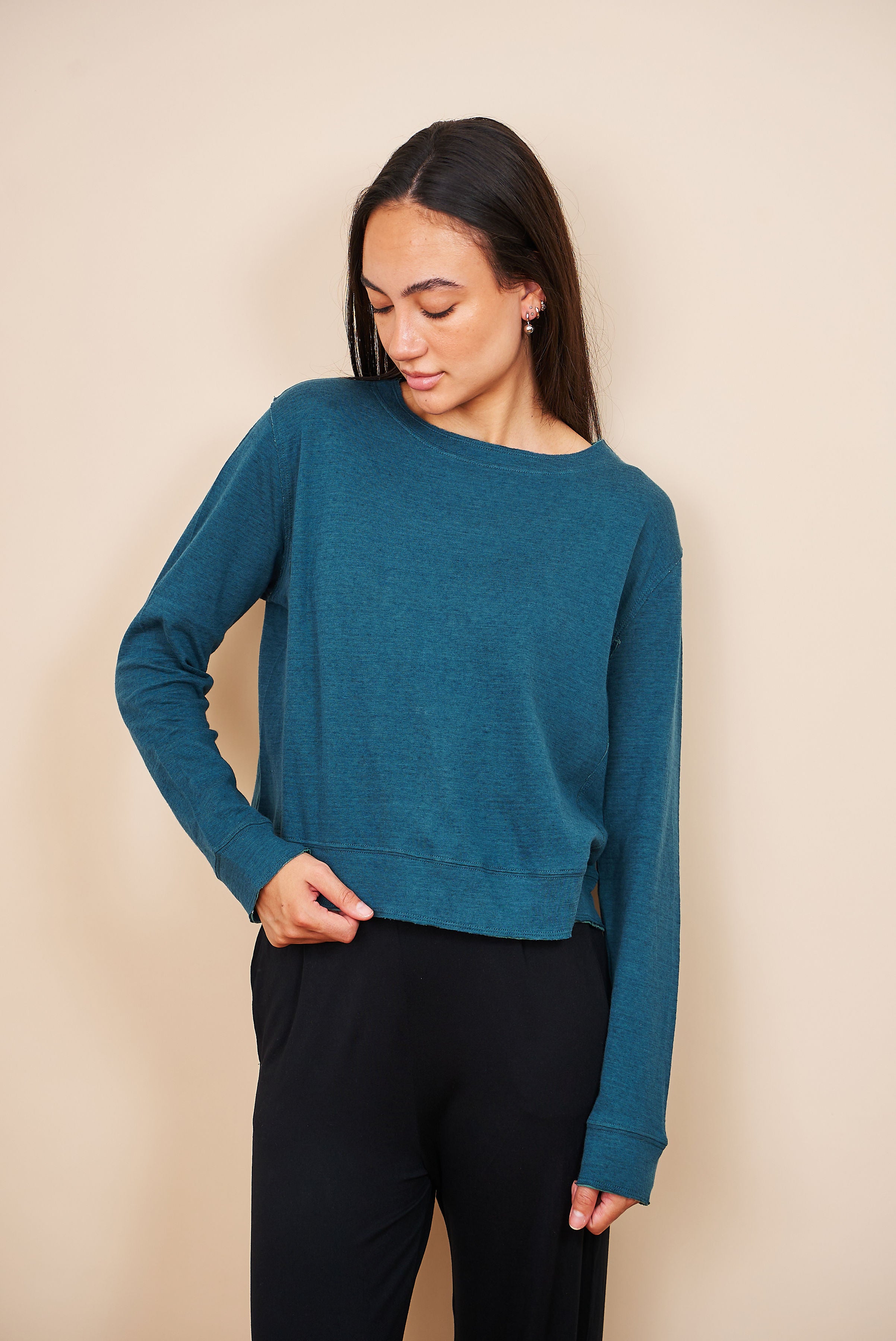 Majestic Cotton/Cashmere Double Face Crewneck in Haute Mer