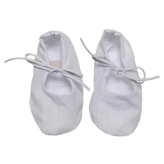 Makié Baby Remi Newborn Shoes White With Grey Pinstripes