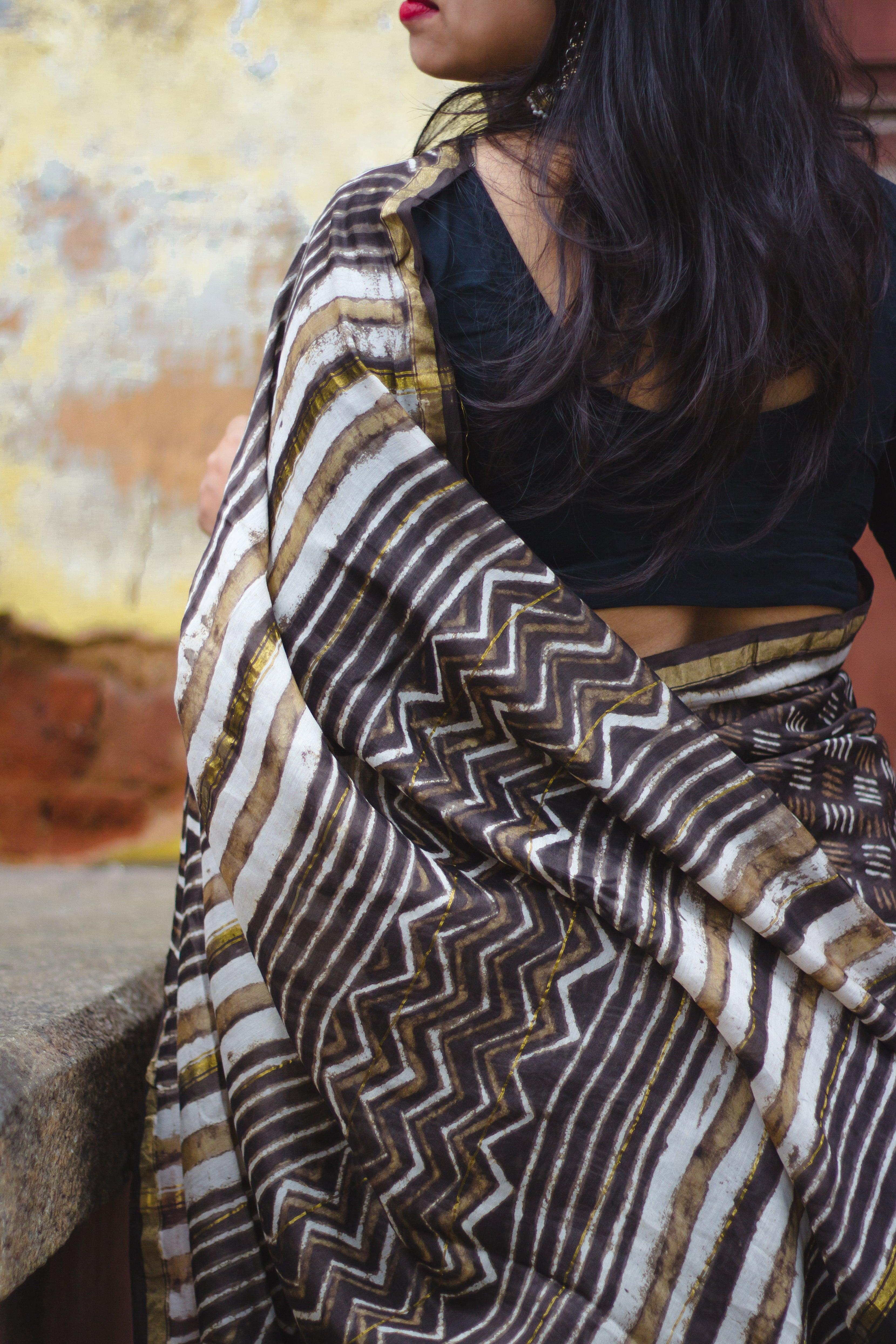 Malhar Kaisori Kashish natural dyed block printed saree