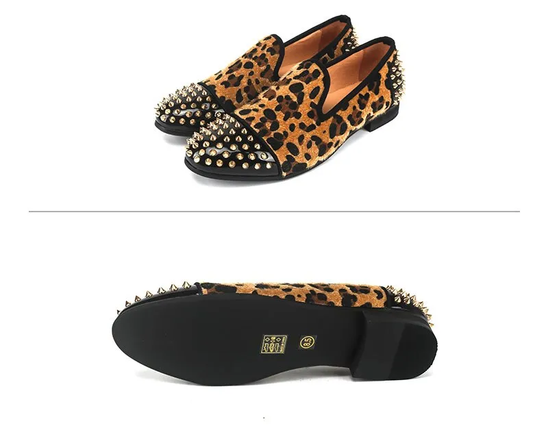 Men's Leopard Printed Pattern Rivet Breathable Italian Handmade Loafers