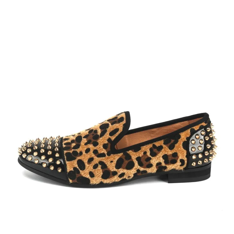 Men's Leopard Printed Pattern Rivet Breathable Italian Handmade Loafers