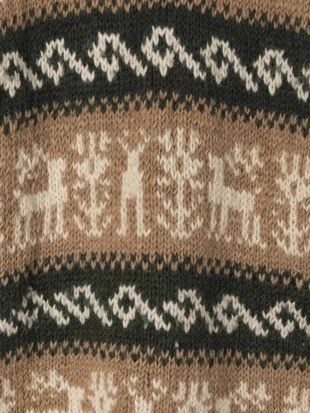 Mens vintage chunky hand knit cowichan style jumper with beige and green bands and geometric pattern- Large