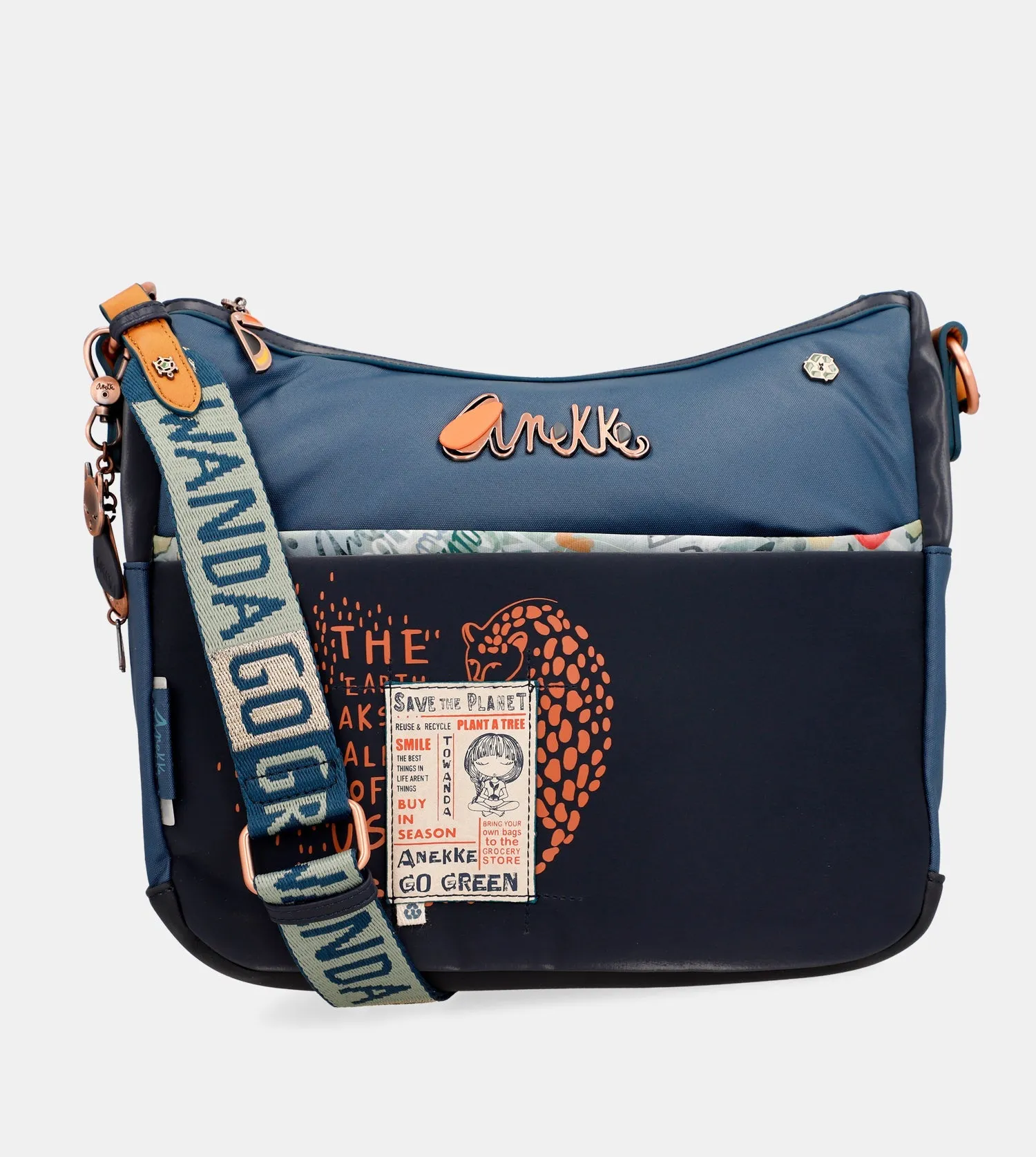 Nature Pachamama navy blue crossbody bag with pockets