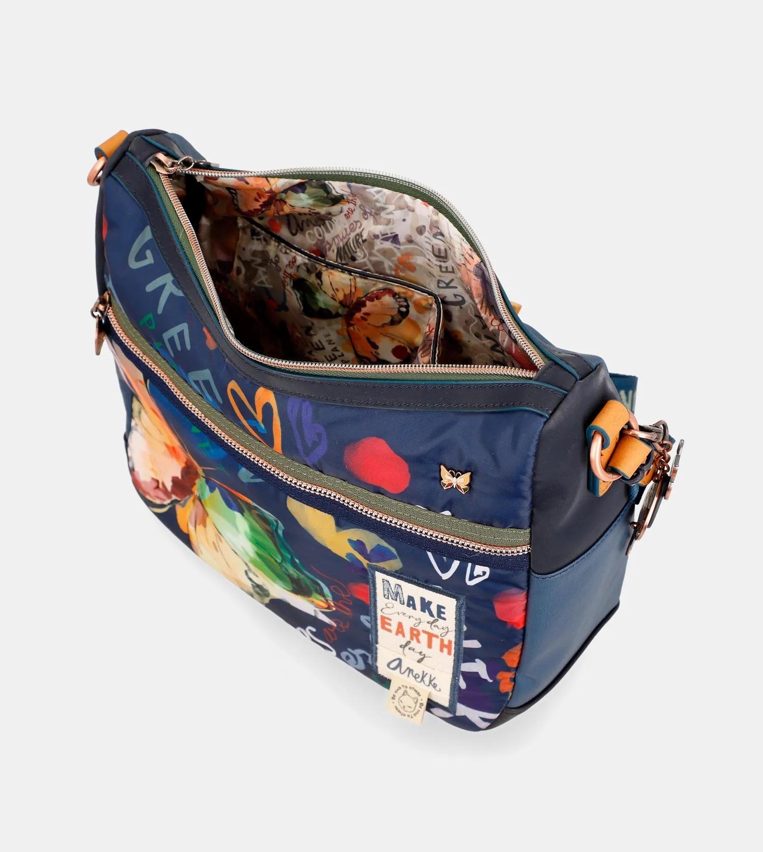 Nature Pachamama navy blue crossbody bag with pockets