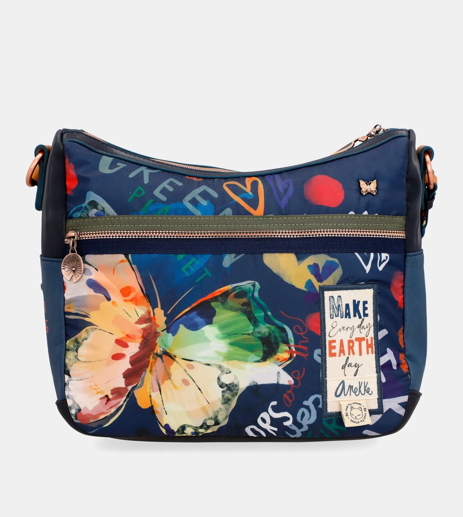 Nature Pachamama navy blue crossbody bag with pockets