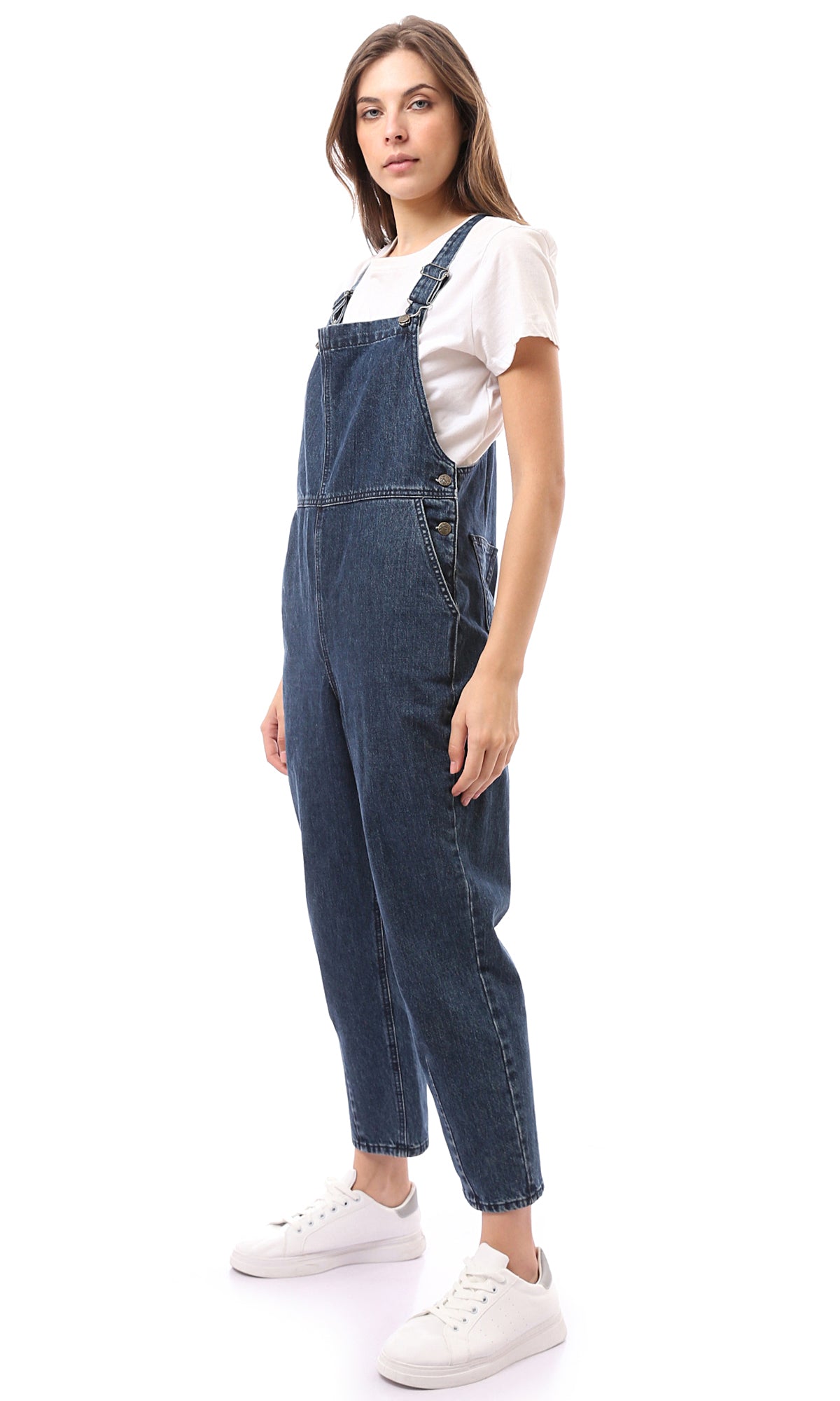 O168670 Sleeveless Vintage Regular Fit Navy Blue Denim Jumpsuit