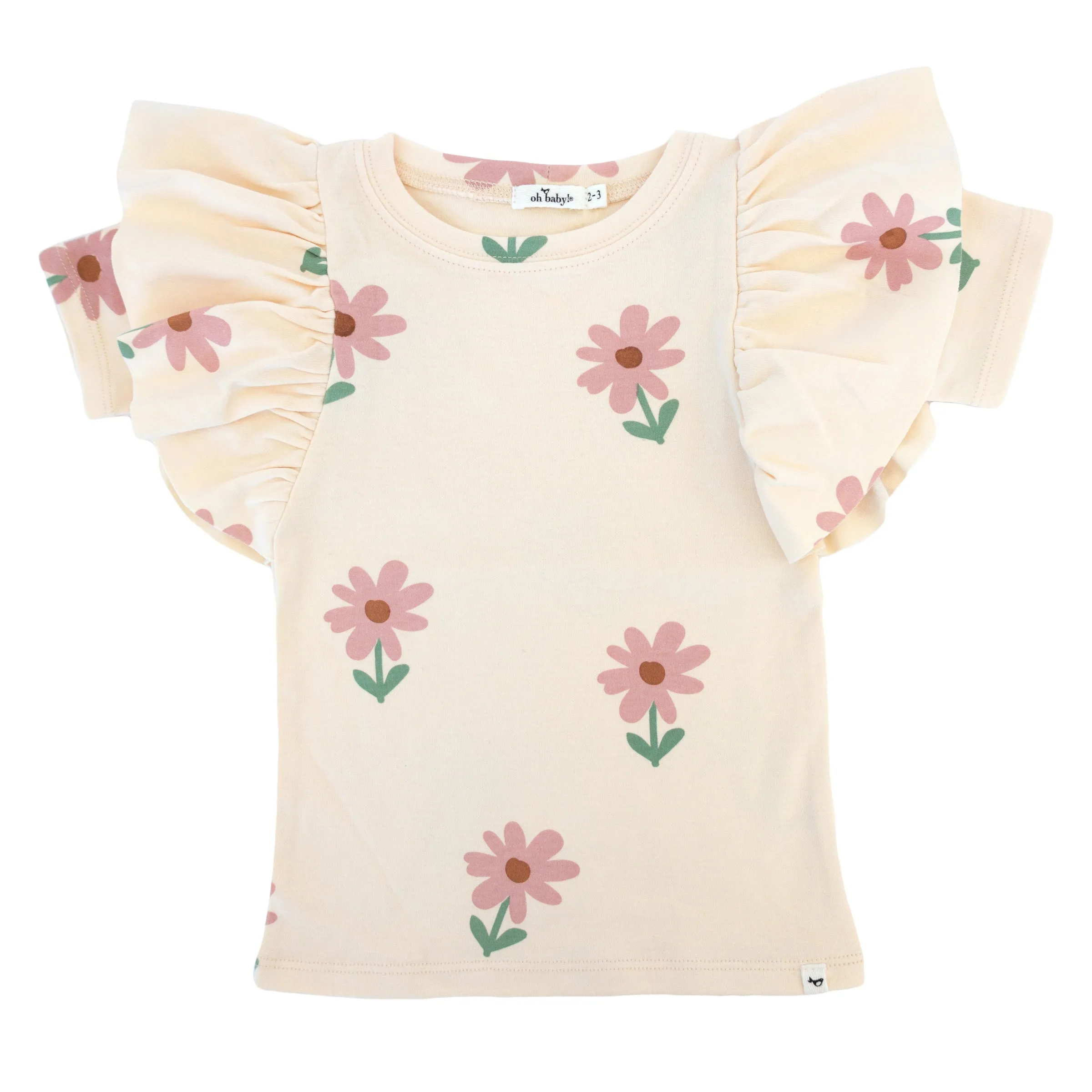 oh baby! Butterfly Short Sleeve Cotton Tee - Picking Daisies - Cashew